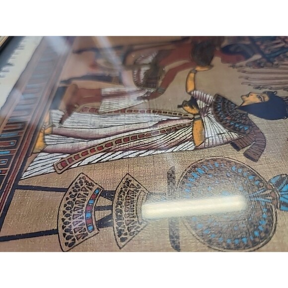 Authentic Painted Signed Egyptian Papyrus Framed Art 1994 Made In Egypt 10x10 - Picture 6 of 15